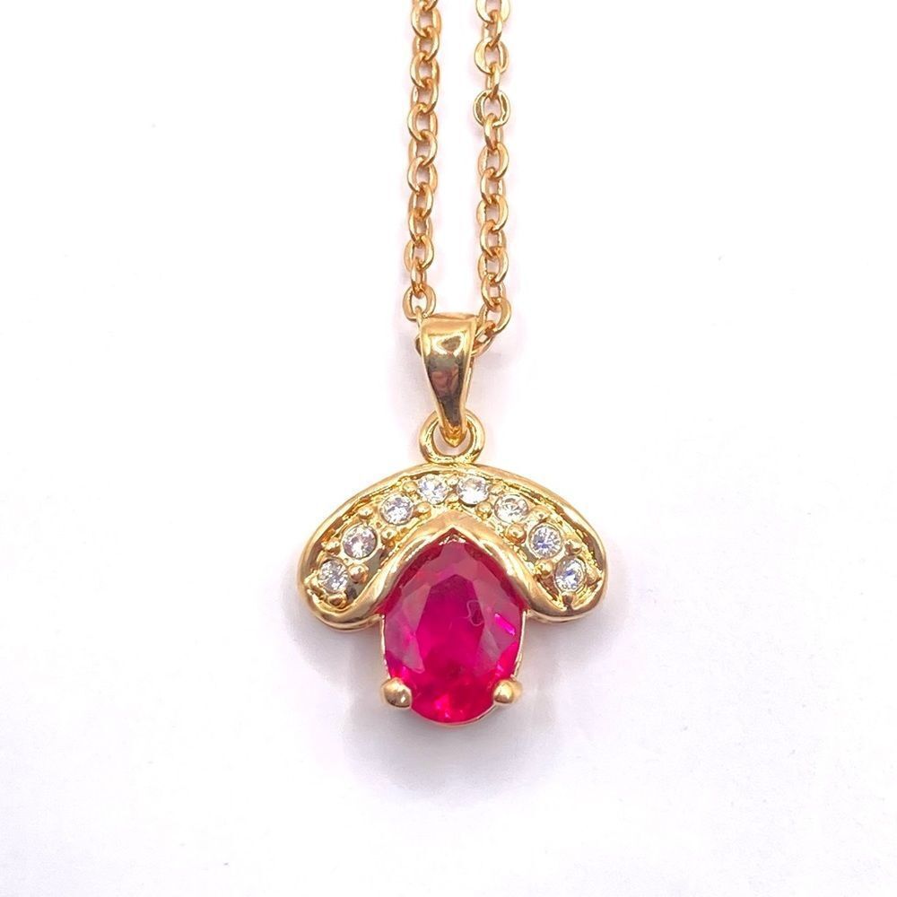 Dainty Gold Chain Pink and Clear Crystal Pendant Necklace